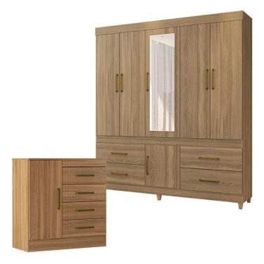 Imagem de Cômoda Montevidéu E Guarda Roupa Casal Guarujá Amêndola Touch - Demóbile