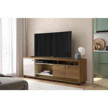 Imagem de Bancada Dallas Suporte Para Tvs C/ 3 Portas E Nichos - Imbuia/off White Perolizado