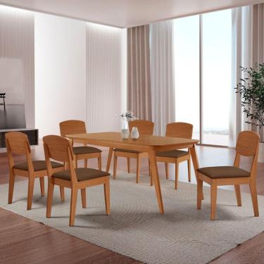 Imagem de Mesa De Jantar Copper 180cm Tampo Mdf 6 Cadeiras Moderna Veludo Marrom/naturalle/naturalle