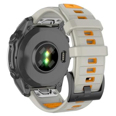 Imagem de Velocarer Pulseira de silicone QuickFit de 26 mm para Garmin Fenix 8/7X/7X Pro/6X/6X Pro/5X/5X Plus (51 mm), Epix Pro 51 mm, Tactix 8/7/7 Pro, para smartwatch Enduro 3/2, areia clara e laranja
