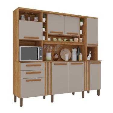 Imagem de Armário De Cozinha Completo Acácia 8 Portas 2 Gavetas Salleto Cinamomo-off White