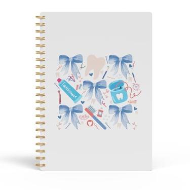 Imagem de Evcprz Caderno de dentista Coquette, caderno estético, higienista dental, laço azul, diário com padrão de dente fofo, presentes para assistentes dentistas, mulheres, meninas, caderno espiral 14 x 21