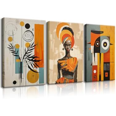Imagem de Arte de parede tribal africana abstrata 3 peças arte de parede feminina afro-americana impressão de pôster de parede boêmio cultura africana moderna imagens de pintura de cultura negra (tela de 40 x