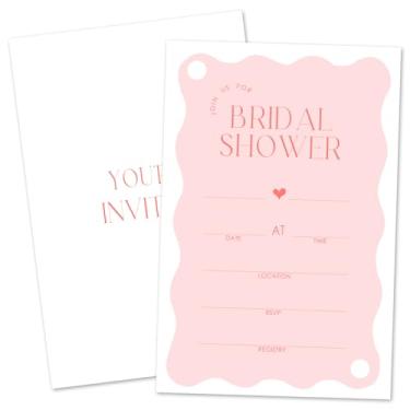 Imagem de ZARYFANCHY Convites de chá de panela rosa para novos casais, preencher convites de casamento em branco com envelopes, 25 convites minimalistas para chá de panela, lembrancinha de festa de noivado e