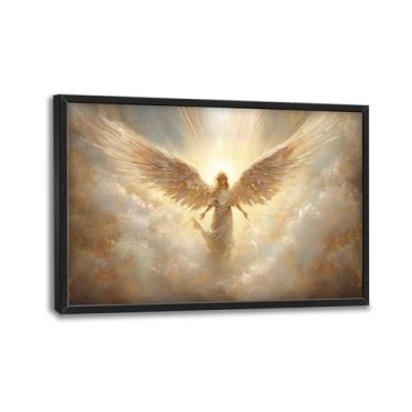 Imagem de Arte de parede de anjo grande para sala de estar, decoração de parede de asa de anjo grande emoldurada fantasia céu nuvens pintura em tela arte moderna para sala de estar banheiro quarto escritório