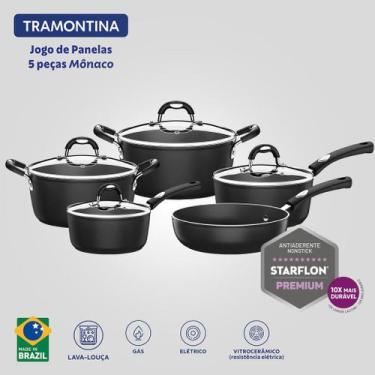 Imagem de Jogo De Panelas Tramontina Mônaco 5 Peças Starflon Premium Preto Reves