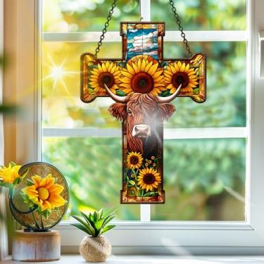 Imagem de Apanhador de sol de acrílico colorido, decoração de janela pendurada de vaca, arte de parede de arco-íris, para sala de estar, quarto, varanda, interior, exterior, jardim, paisagem, decoração, 19 x 19