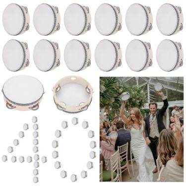 Imagem de Tambor de pandeiro de casamento de 10 cm para adultos que fazem barulho, pandeiro, fileira única, metal, percussão, presente, festa da igreja (40 peças, 15 polegadas)