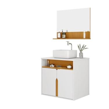 Imagem de Kit Armário Organizador Gabinete P/Banheiro Com Espelheira E Star 2 Portas(Harmonia Branco Com Nature)