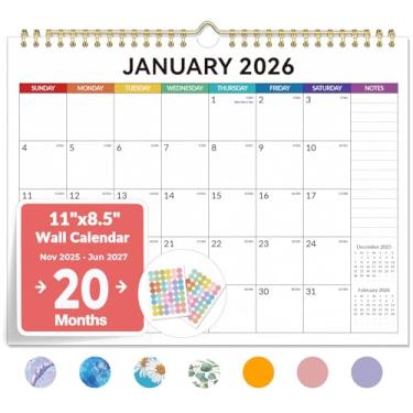 Imagem de Forvencer Calendário 2026, calendários de parede de 20 meses, novembro de 2025 a junho de 2027, agenda mensal de 28 x 21,6 cm com seção de notas de página inteira e adesivos, blocos sem pautas