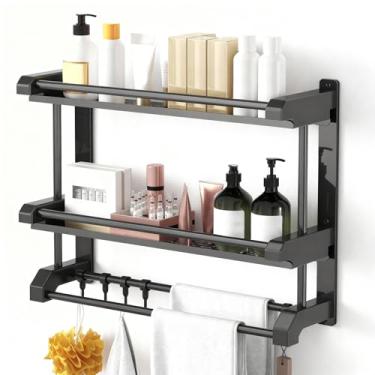 Imagem de FBXGT 40cm Estante de Banho de Duas Camadas - Estantes de Armazenamento em Aço Inox, Porta Toalha Banheiro, Toalheiro Duplo para Banheiro, Estante de Parede para Casa de Banho