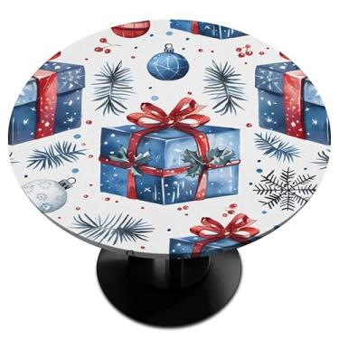 Imagem de Toalha de mesa redonda com elástico para presentes de Natal, caixa de Natal, toalha de mesa redonda à prova d'água, limpável, para ambientes internos e externos, cozinha, pátio, festa, decoração serve