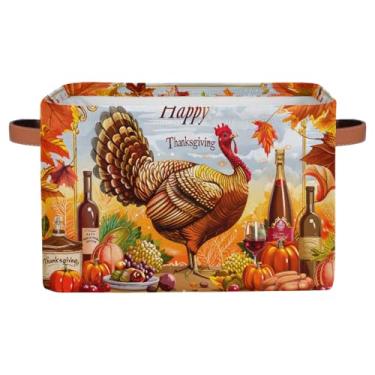 Imagem de Cesta de armazenamento pequena com alças de brinquedo infantil festivo de Ação de Graças Cestos de armazenamento de peru de tecido dobrável para berçário, sala de estar, quarto, prateleiras, roupas
