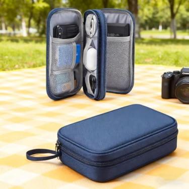 Imagem de Essenciais de viagem, estojo de transporte portátil de duas camadas para viagem, cabo, carregador, telefone, fone de ouvido