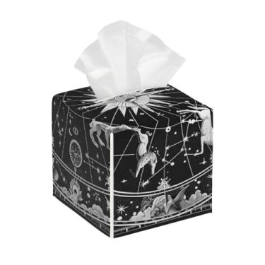 Imagem de Suporte quadrado de couro para caixa de lenços de papel, impermeável, galáxia, constelação, preto, organizador de papel facial com cinto inferior, estojo de lenços para mesa, banheiro, escritório