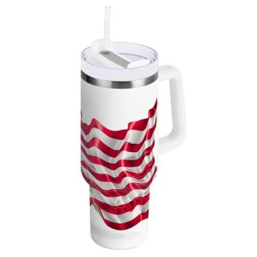 Imagem de xigua Copo American Star Flag de 850 g com tampa e canudo, aço inoxidável de vácuo duplo isolado garrafa de água esportiva suporte para copo de café de viagem à prova de vazamento para bebida gelada