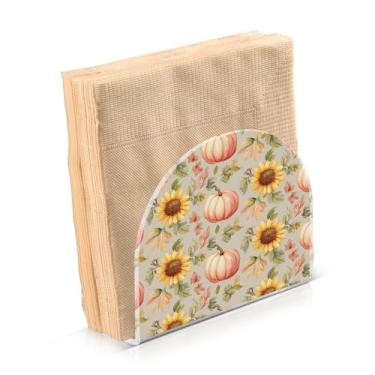 Imagem de Blueangle Pacote com 2 porta-guardanapos de girassóis e abóboras de outono - decoração de mesa de acrílico à prova de vento para cozinha e casa, dispensador de lenços de férias com porta-guardanapos