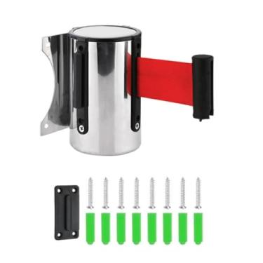 Imagem de HGTRH Barreira de cinto retrátil de montagem na parede, barreira retrátil de aço inoxidável, cordão de segurança, controle de multidão para aeroportos, bancos, mercearia, loja, estádio, 5 m