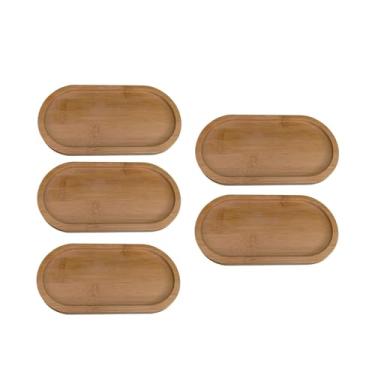 Imagem de 5X Bamboo Serving Tray Serving Platter Fruit Tray,Multifuctional,Cup Coaster Sturdy for Coffee Table Home Kitchen Countertop, oval