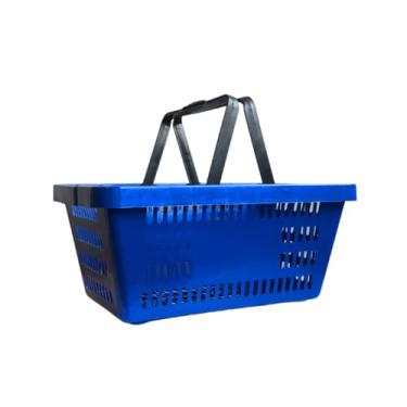 Imagem de Kit 5 Cestas de Compras Mercado Supermercado Plástica Coloridas, Cestinhas Lojas Multiuso Reforçadas 15L (Azul)