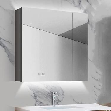 Imagem de SPXMQSS Armário de espelho de LED, armários de banheiro com luzes, desembaçamento inteligente, escurecimento contínuo com prateleiras com espelho, armário de espelho de banheiro, unidades de