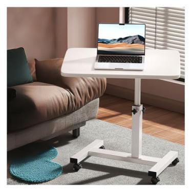 Imagem de SPXMQSS Mesas de pé com rodas, mesa de pé ajustável em altura, multifuncional, mesa para laptop, mesa de cama inclinável para casa, escritório, branca