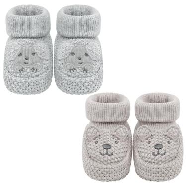 Imagem de DUONITITI Bota de malha macia para bebês recém-nascidos, meninos e meninas, primeira caminhada, 2 pares, 0 a 3 meses, Wombat cinza e urso marrom, 0-3 Months Infant