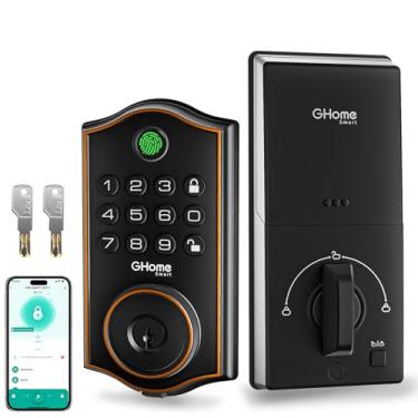 Imagem de GHome Smart Fechadura de fecho, fechadura de porta de entrada sem chave para porta da frente, controle remoto de aplicativo, trava automática, fácil instalação, fechadura de porta com impressão