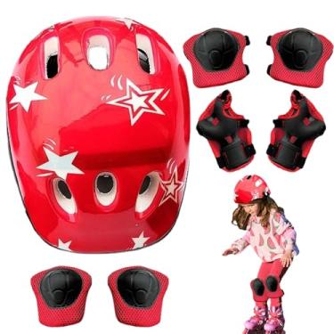 Imagem de Chapéu e almofadas infantis, conjunto de chapéu infantil e joelheiras | Protetores de pulso para crianças, ciclismo, bicicleta, skate, joelheiras - Conjunto de equipamentos de proteção ajustável respi