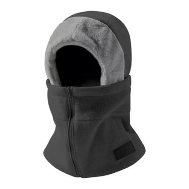 Imagem de simhoa Balaclava térmica para esqui, com zíper e alças ajustáveis, proteção para o pescoço e rosto, ideal para pesca esqui, Cinza