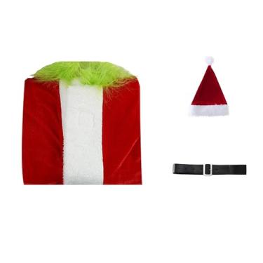 Imagem de Modshliving Fantasia masculina de luxo verde peludo de Natal adulto Papai Noel vermelho cosplay roupas de Halloween com máscara para mulheres (verde-c, P)