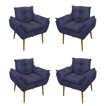 Imagem de Kit 04 Cadeiras Poltronas De Luxo Opala Sala, Quarto Cor:azul Marinho