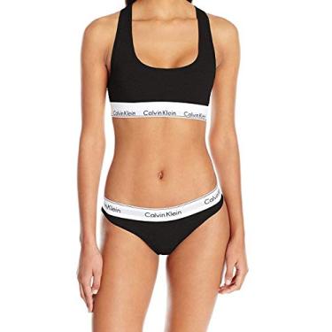 Imagem de Calvin Klein Conjunto de biquíni e sutiã de algodão moderno feminino, Black/Black, P
