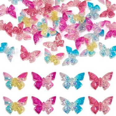Imagem de Beadthoven 32 peças de cabochão de borboleta de resina, contas planas, berloques fofos 3D Kawaii Slime encantos coloridos de lantejoulas transparentes enfeites de borboleta suprimentos para álbuns de