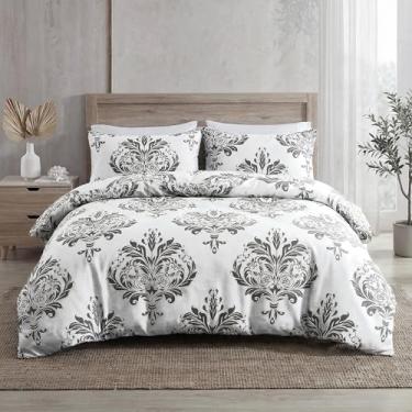 Imagem de Bedding_Dreamer Roupa de cama barroca Queen 100% algodão gótico vintage floral conjunto de capa de edredom cinza exótico damasco decoração de quarto