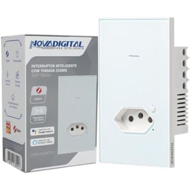 Imagem de Interruptor Inteligente Zigbee Novadigital 1 Tecla Botão Soft Touch 1 Tomada 20A Quartzo Compatível Com Tuya Smart Life Alexa Google 110V 220V Bivolt 4x2 Branco
