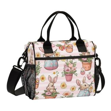 Imagem de Wassud Lancheira de coelho e cesta para mulheres e homens, lancheira isolada com recipiente incluído, bolsa térmica reutilizável com alça de ombro ajustável para trabalho e piquenique pequena