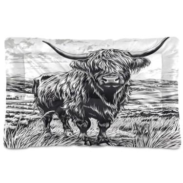 Imagem de CEBUGI Cama para cães de 91 x 61 cm, lavável, respirável, tapete para animais de estimação com fundo antiderrapante, preto e branco, almofada para cães de vaca Highland para cães pequenos e médios
