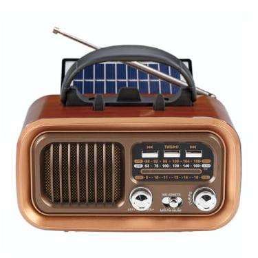 Imagem de Jectse Rádio retrô Com Alto-falante, Rádio Vintage Recarregável Movido a Energia Solar Portátil AM FM de Ondas Curtas, Com Reprodução de Cartão de Memória USB e TWS, para Decoração de (GOLD)
