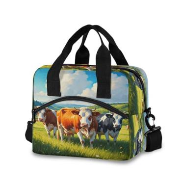 Imagem de Burbuja Beautifull Cows Lancheira isolada para mulheres e homens, lancheira portátil com alça de ombro removível, lancheira para viagem, piquenique, escritório, trabalho
