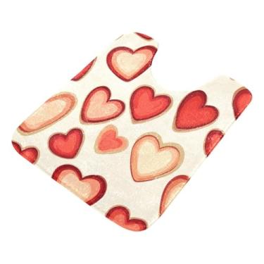 Imagem de Burbuja Tapete de banheiro Love Hearts, tapete de banho absorvente de pelúcia macio, base antiderrapante para piso de banheiro, oval em forma de U