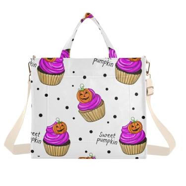 Imagem de Burbuja Linda sacola feminina para cupcakes de Halloween, bolsa tiracolo de veludo cotelê para compras, trabalho, viagens, Cupcakes fofos de Halloween, Medium
