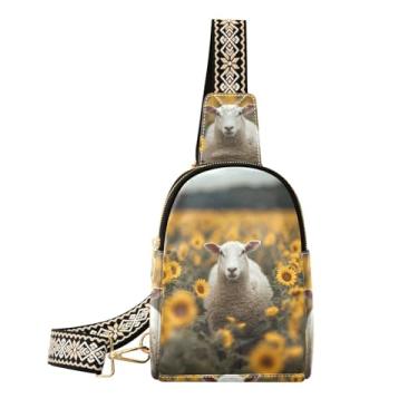 Imagem de CEBUGI Bolsa tiracolo feminina pequena de girassol de ovelha, pochete de couro, bolsa de peito para caminhadas, viagens ao ar livre