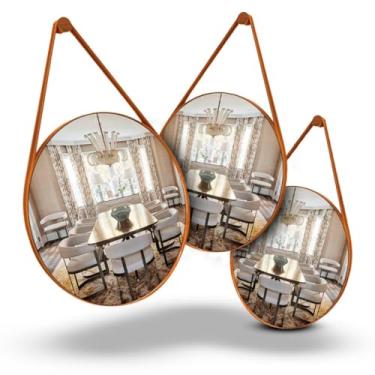 Imagem de Espelho Redondo com Alça de para Sala Quarto Banheiro – Espelho Decorativo Moderno (Kit 3 30cm - Caramelo)
