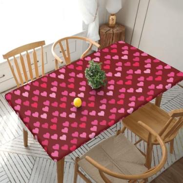 Imagem de BOXIMIAO Toalha de mesa com borda elástica coração dia dos namorados retângulo rosa impermeável à prova de óleo toalha de mesa lavável reutilizável capa de mesa para jantar na cozinha, 1,5 m