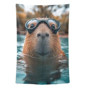 Imagem de STAYTOP Tapeçaria bonita capivara usando óculos tapeçarias para decoração de casa decoração de dormitório sala de estar quarto tapete de parede (152 × 102 cm)