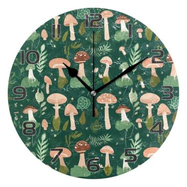 Imagem de YETTASBIN Relógio de parede cogumelos, silencioso, sem tique-taque, operado por bateria, relógio redondo decorativo criativo para cozinha, sala de estar, banheiro, decoração de escritório em casa