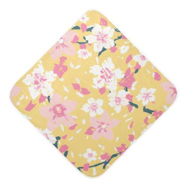 Imagem de Burbuja Toalha de banho de bebê com flores brancas rosa - Toalha com capuz de musselina macia e absorvente para recém-nascidos e bebês, 89 x 89 cm