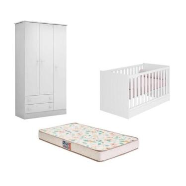 Imagem de Berço Mini Cama Americano, Colchão e Guarda Roupa Branco - Gazin