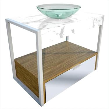 Imagem de Gabinete Lápas 712mm com Cuba em Vidro Moldado, Porcelanato, Perfil de Alumínio com Pintura Eletrostática, Puxador Metálico Cris Metal